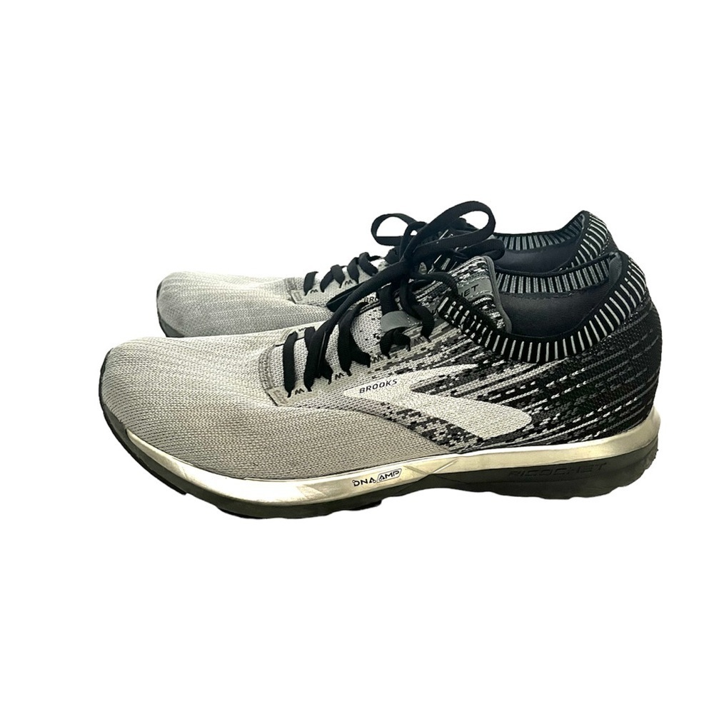 Brooks Ricochet Mens Black Gray Knit Lace Up Athletic Running Shoes Sneakers